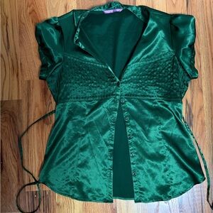 Smart Set Emerald Green Satin Button-Up Blouse